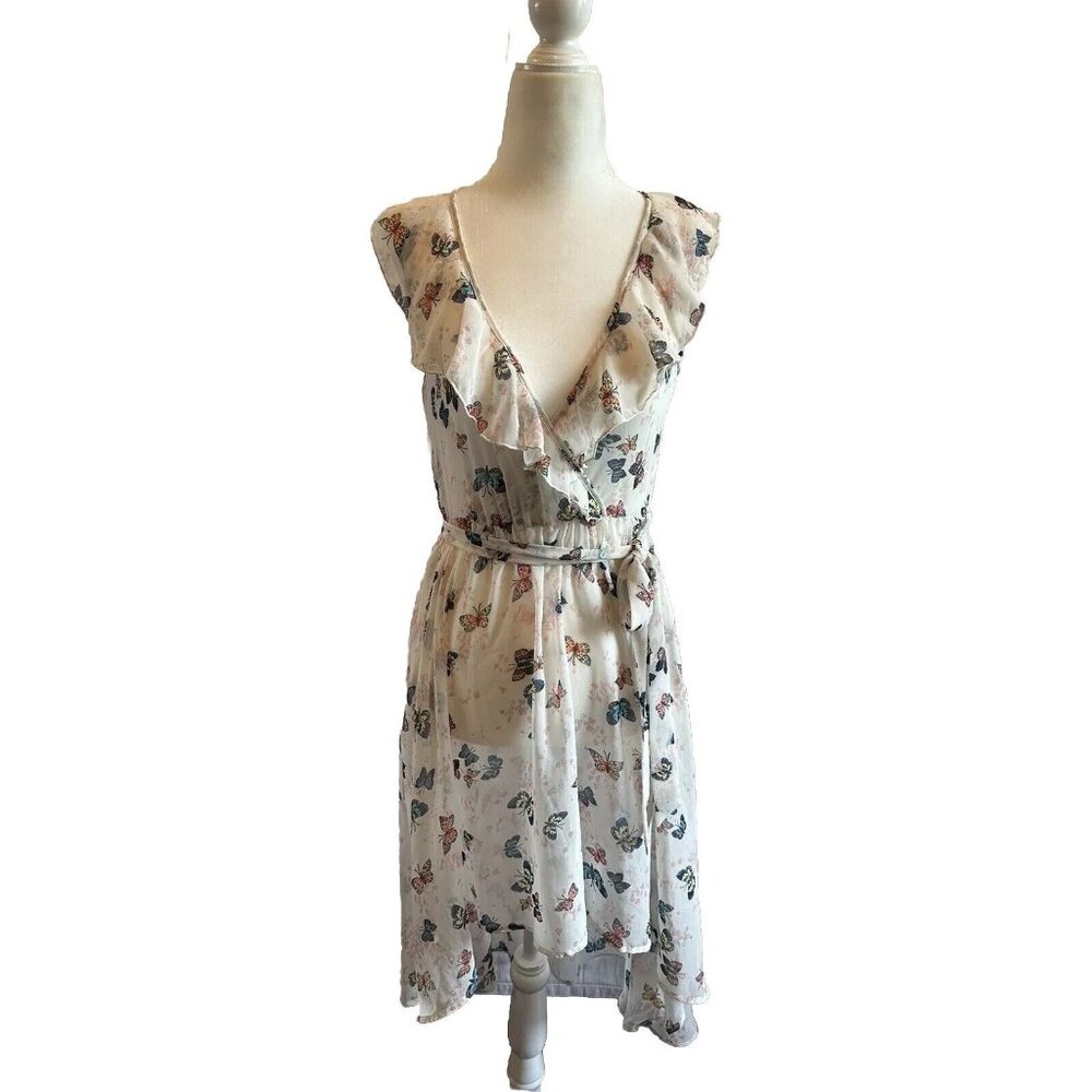 Disney Cinderella White Hi Lo Semi Sheer Butterflies Dress Ruffle Princess XS
